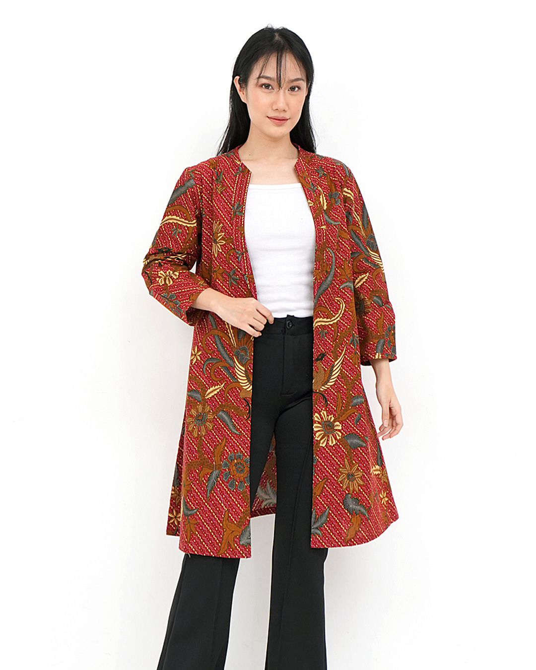 Dress Lengan Panjang Sekar Melati Gambir - Merah