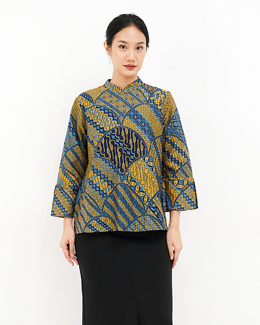 Blouse Lengan Panjang Grinsing Laras Kusuma - Biru
