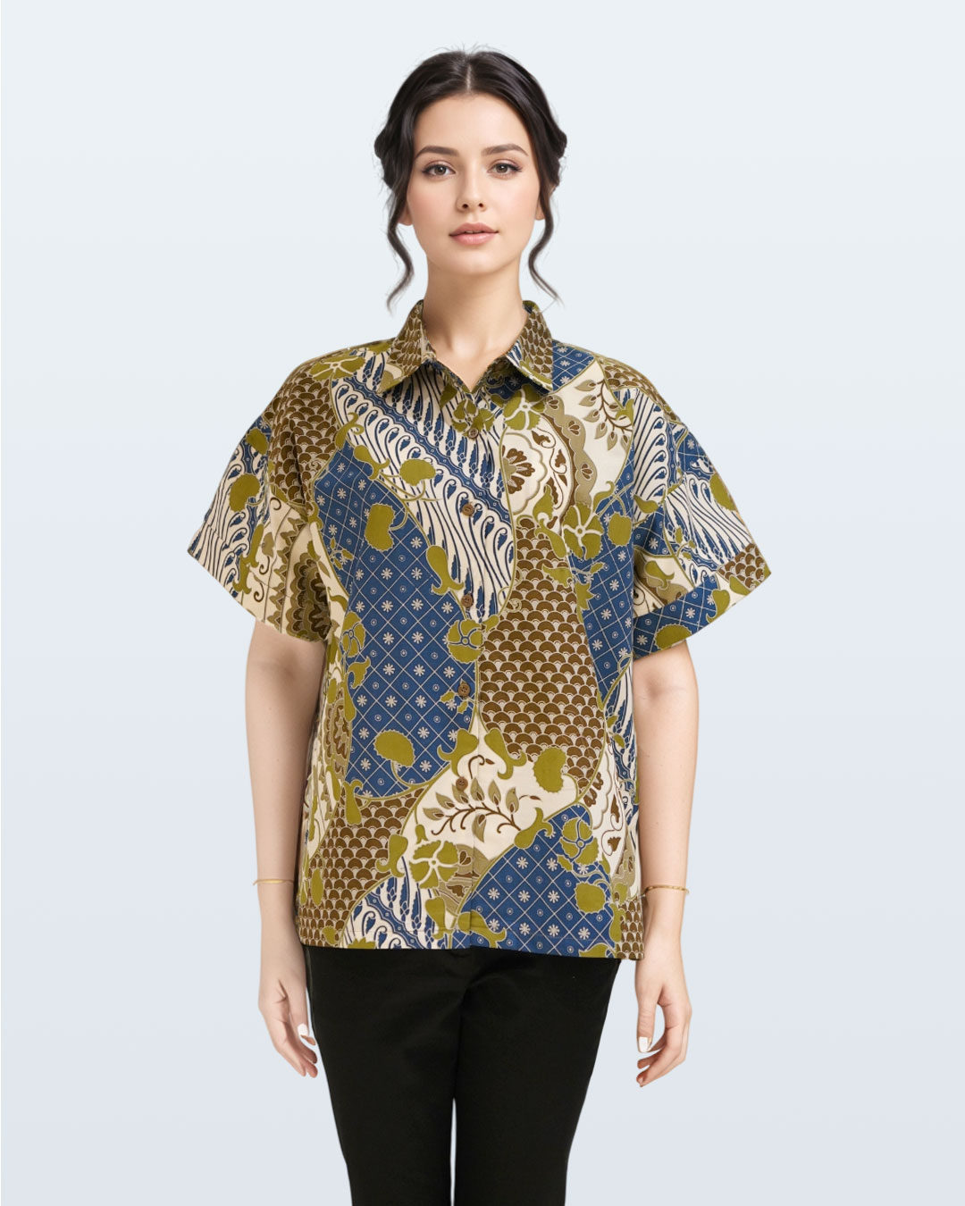 Blouse Lengan Pendek Sri Wedari - Biru 1