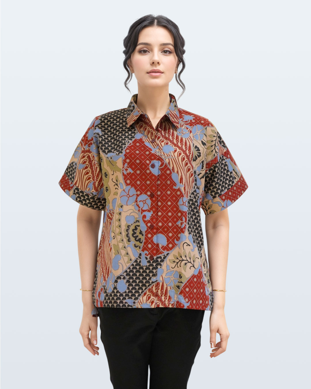 Blouse Lengan Pendek Sri Wedari - Biru 1