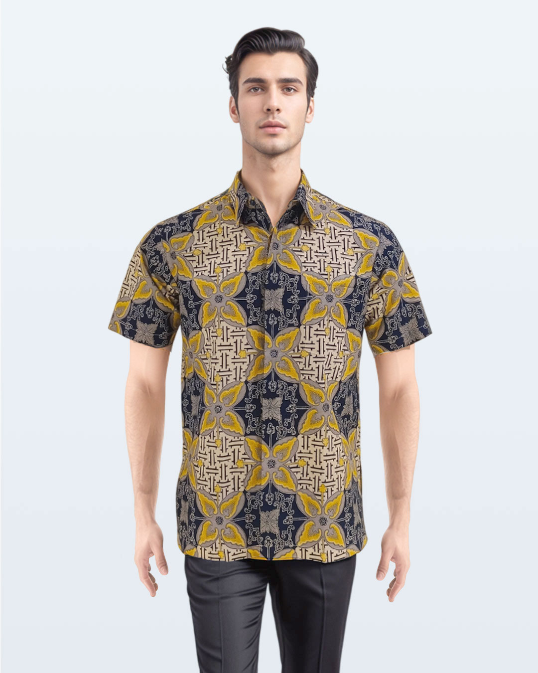 Kemeja Batik Lengan Pendek Ceplok Cendana - Kuning