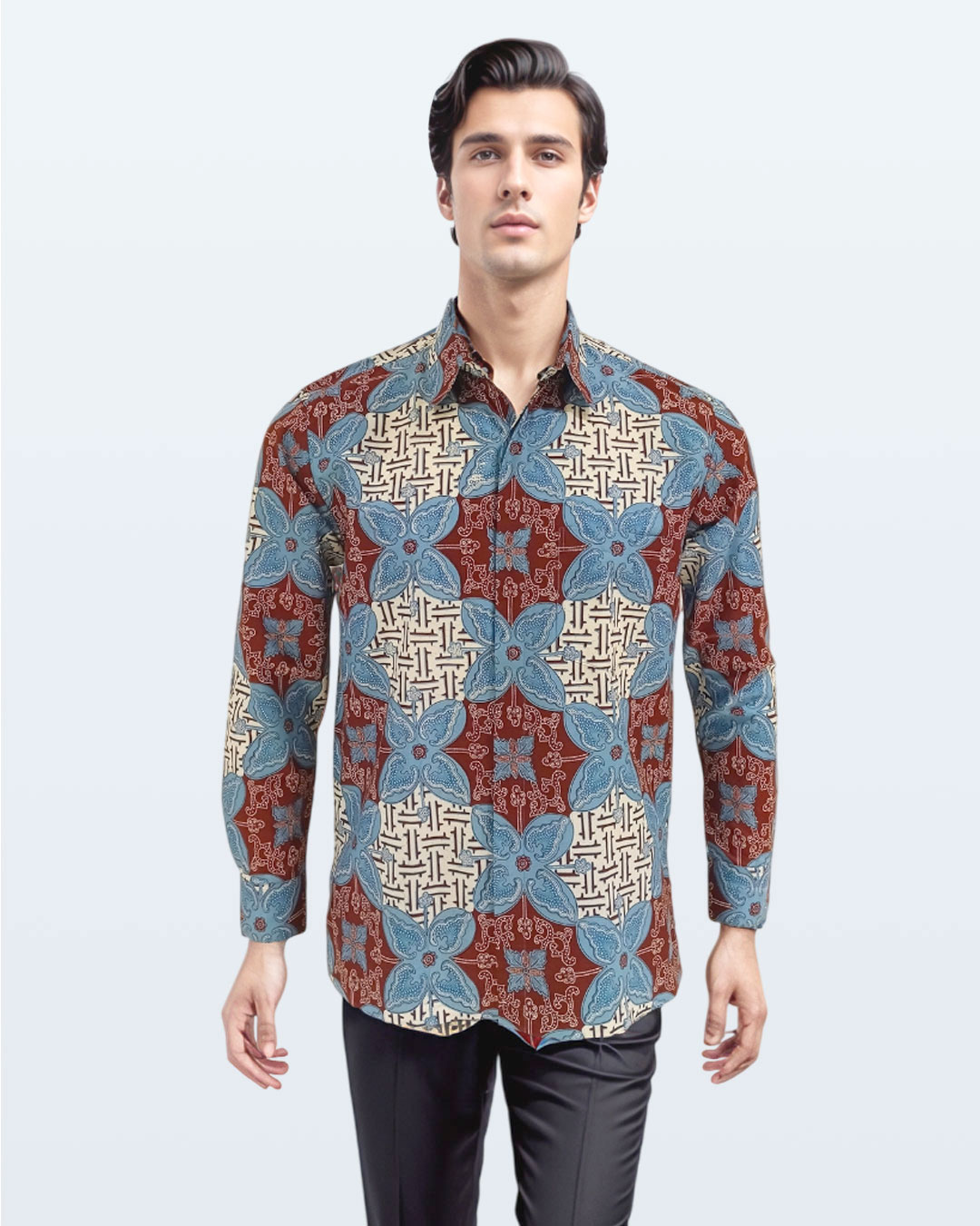 Kemeja Batik Lengan Panjang Ceplok Cendana - Maroon 1-edit 02