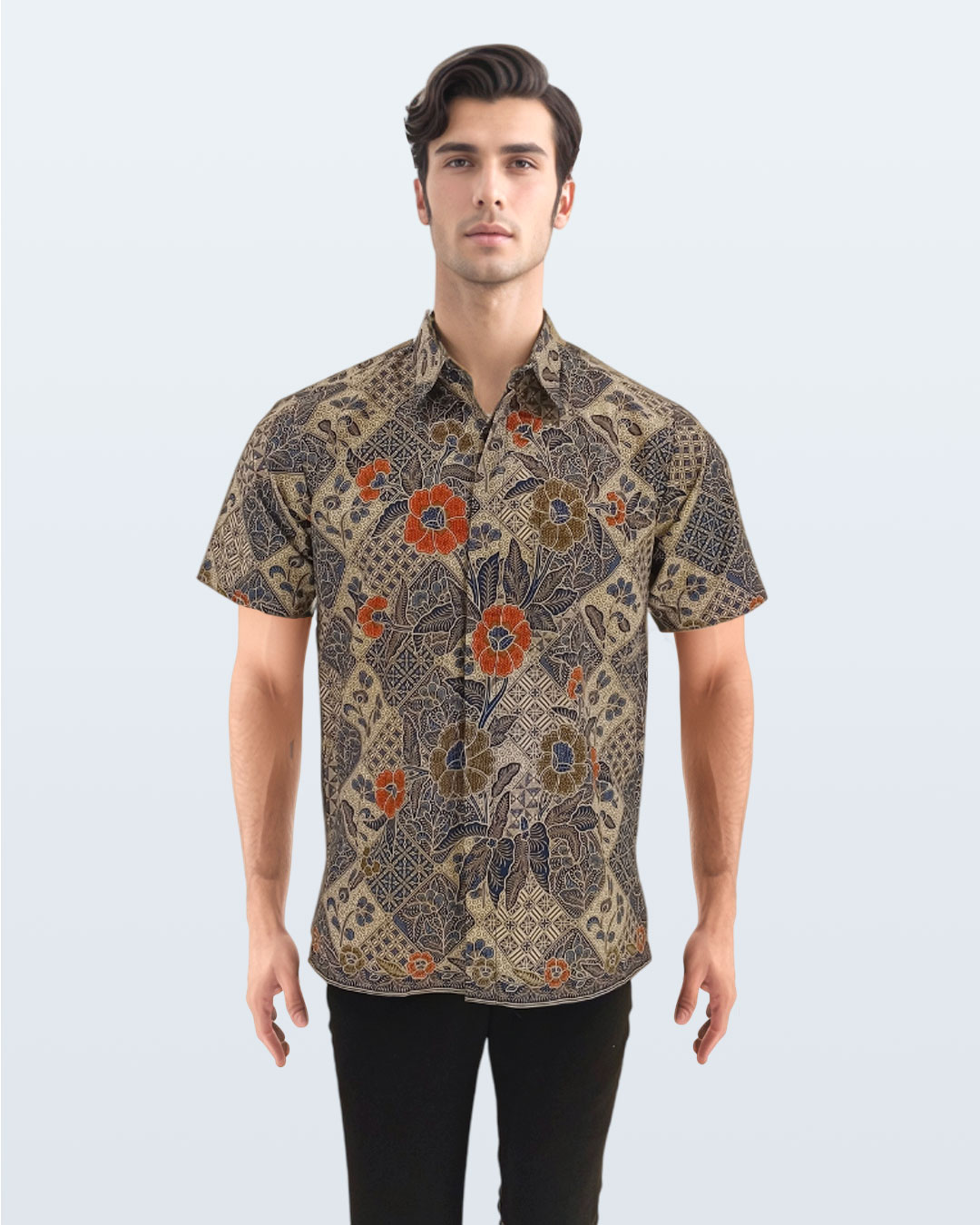 Kemeja Batik Lengan Pendek Boket Tambal - Biru 1