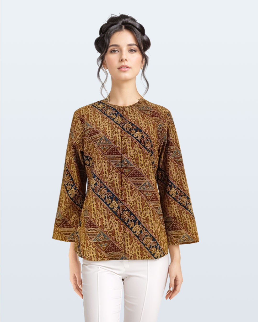Blouse Lengan Panjang Lereng Tambal Puspa - Biru 01