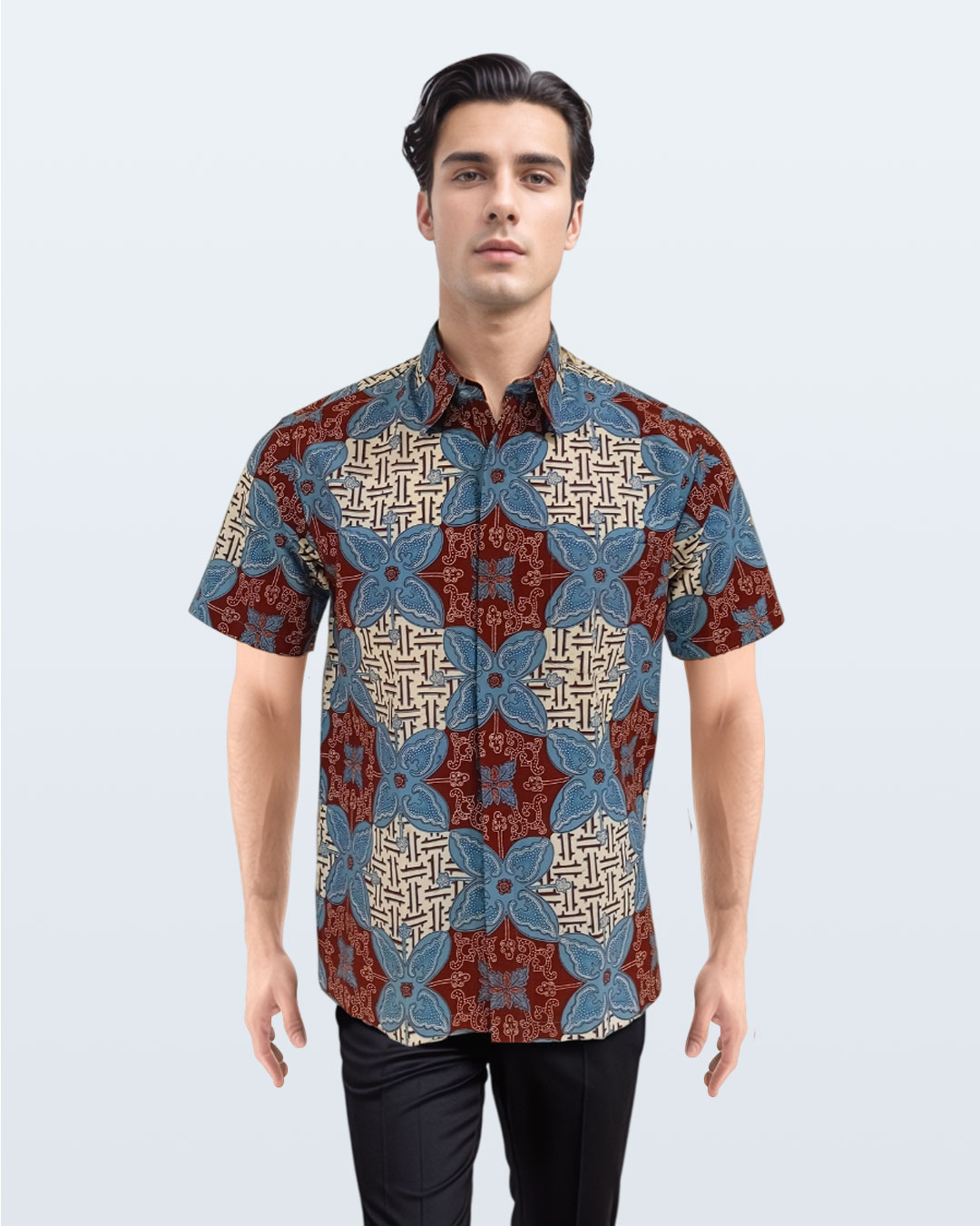 Kemeja Batik Lengan Pendek Ceplok Cendana - Maroon 1