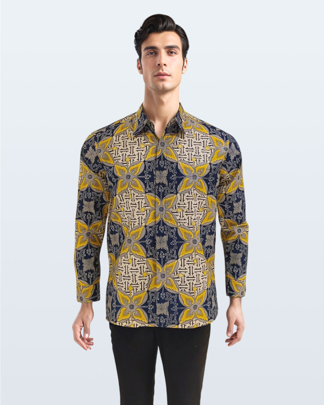 Kemeja Batik Lengan Pendek Ceplok Cendana - Kuning 01x