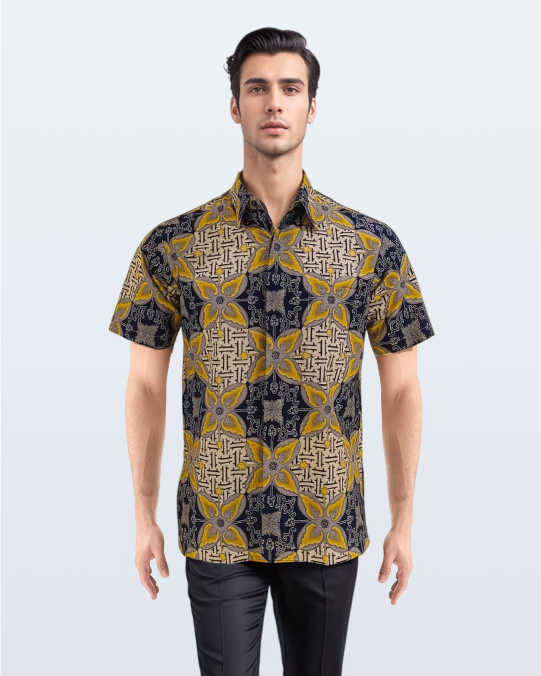 Kemeja Batik Lengan Pendek Ceplok Cendana - Kuning 01