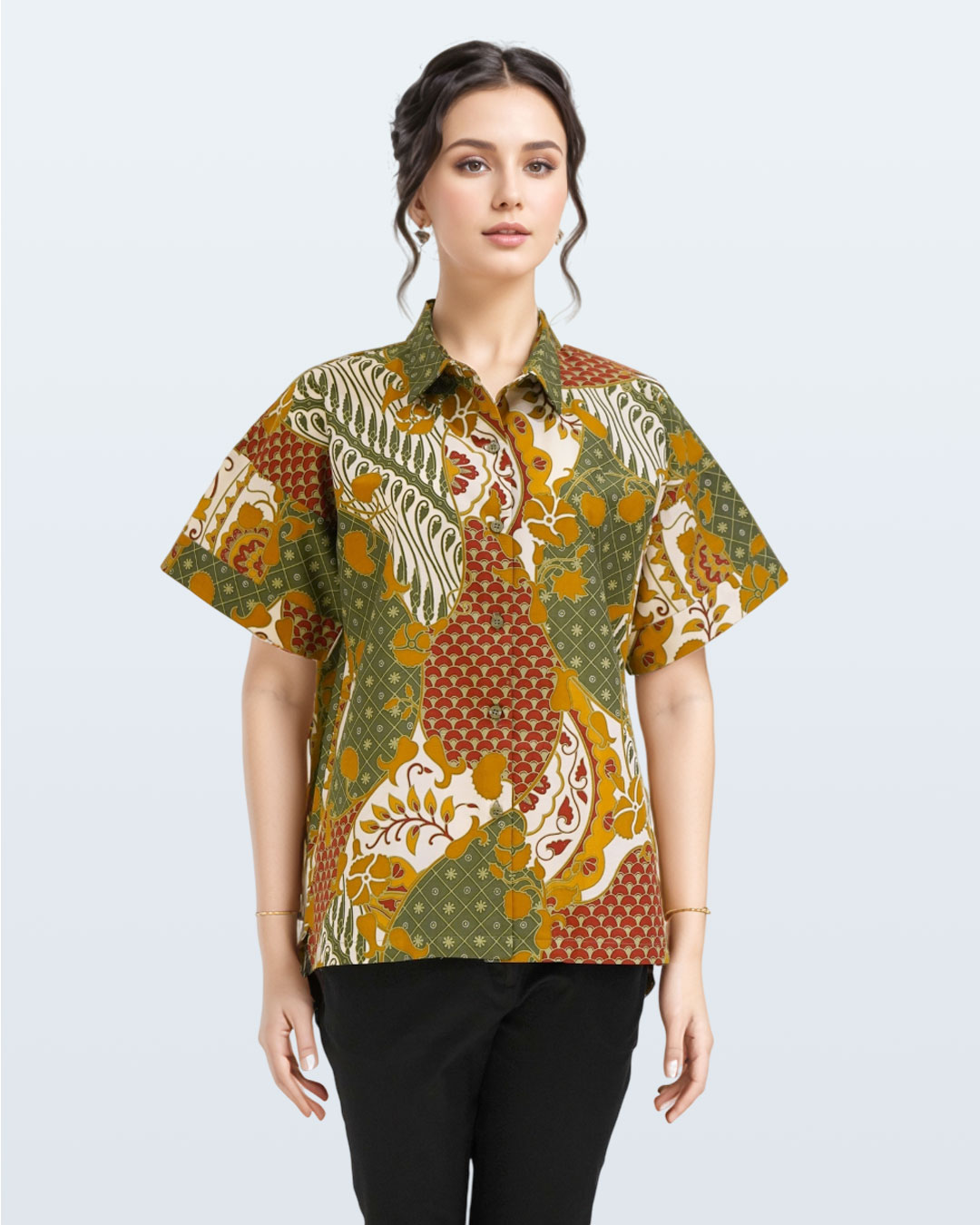 Blouse Lengan Pendek Sri Wedari - Hijau 01