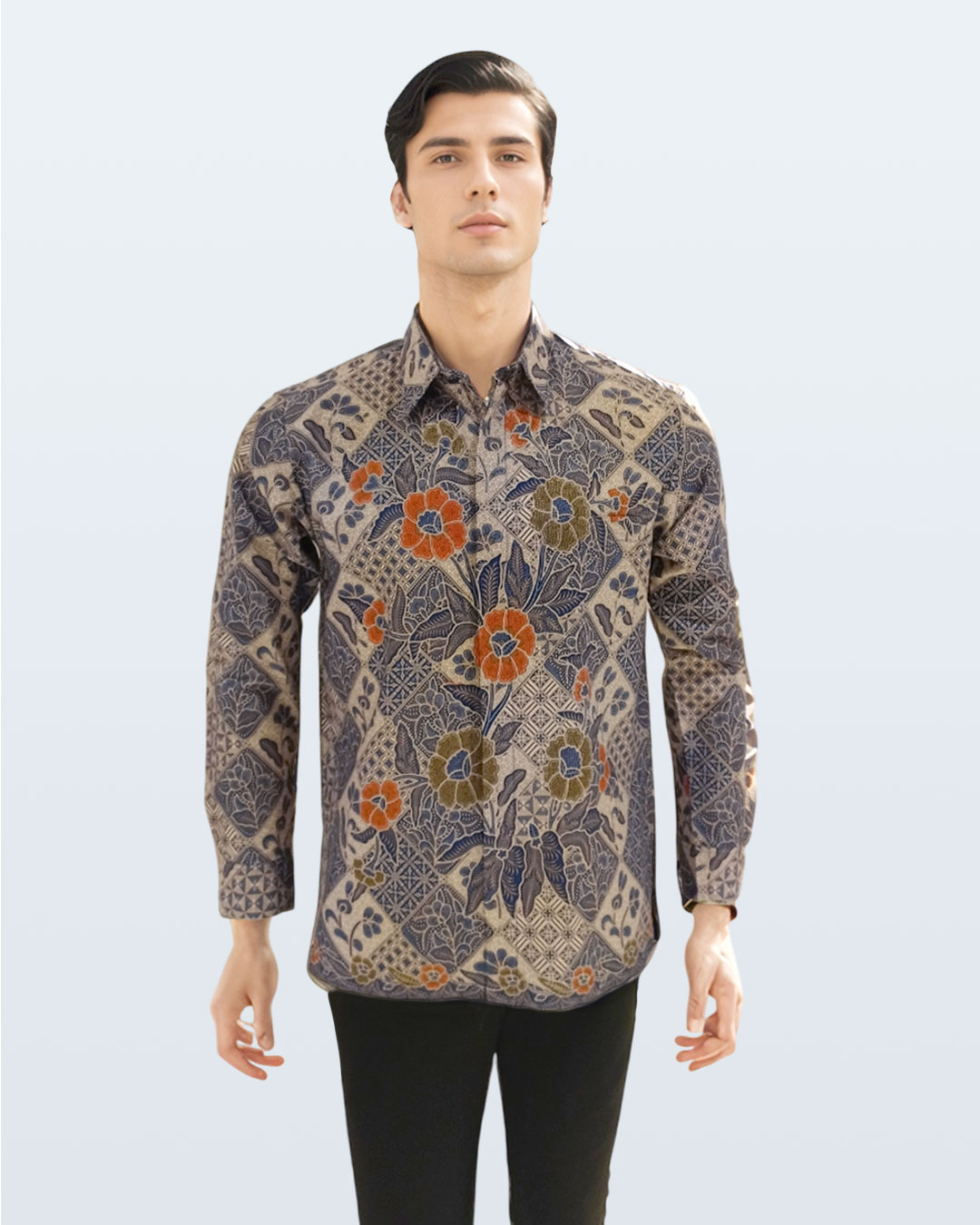 Kemeja Batik Lengan Panjang Boket Tambal - Biru 01