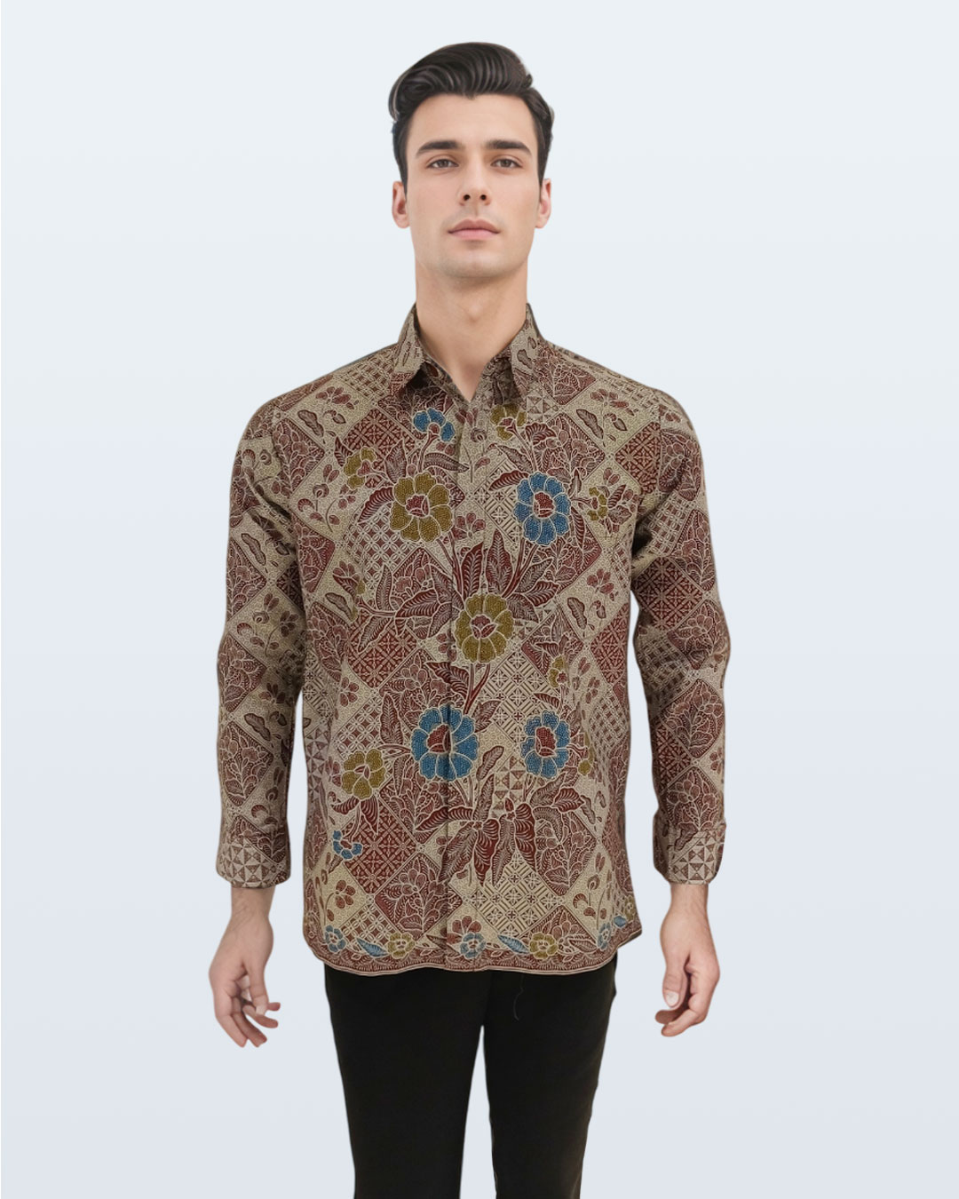 Kemeja Batik Lengan Panjang Boket Tambal - Merah 011