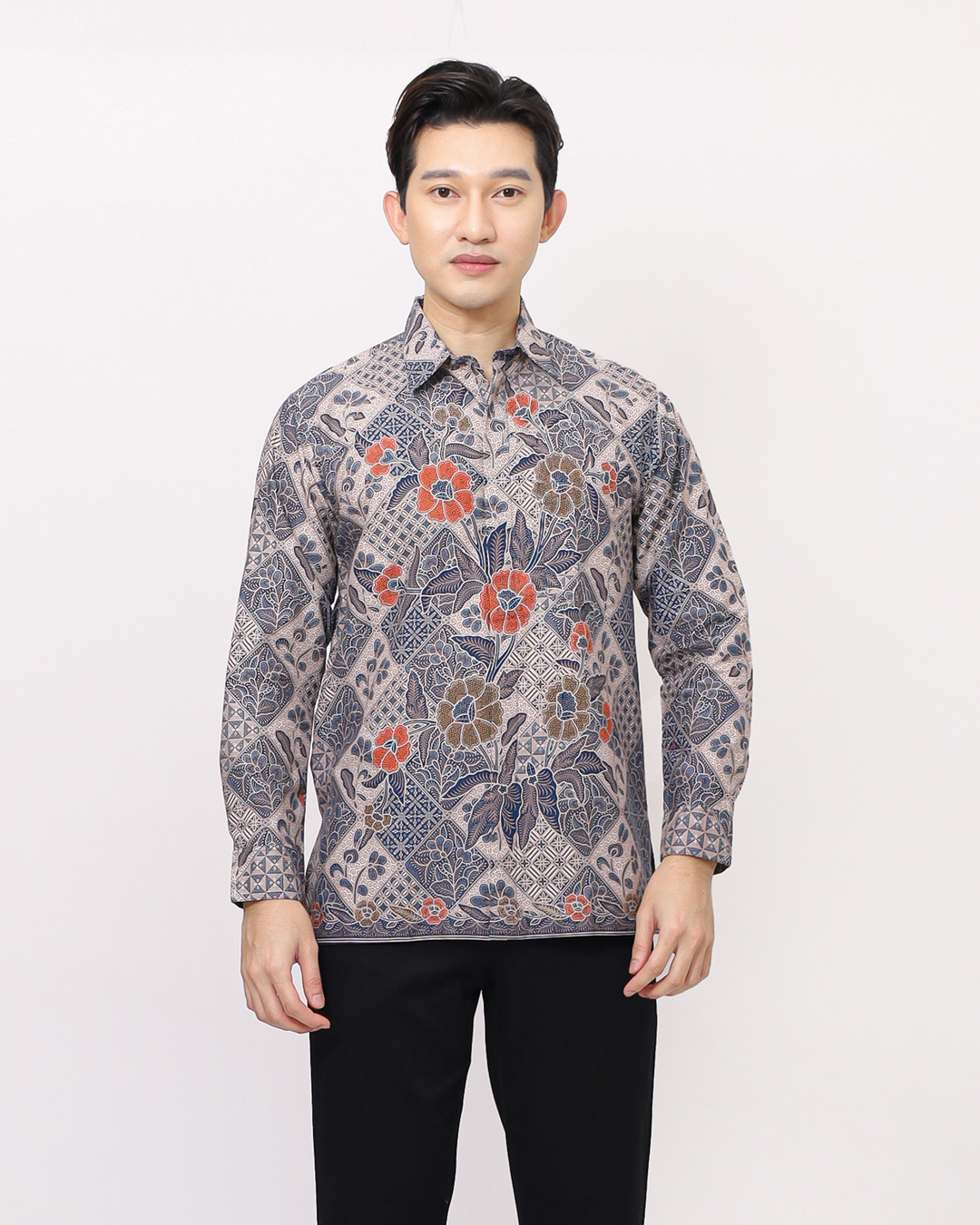 Kemeja Batik Lengan Panjang Boket Tambal - Biru Cover