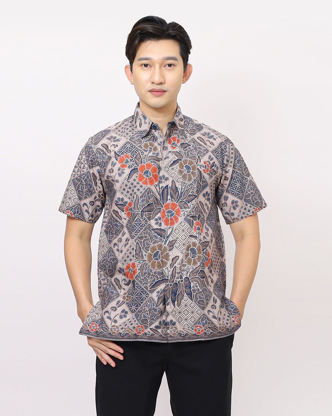 Kemeja Batik Lengan Pendek Boket Tambal - Biru Cover