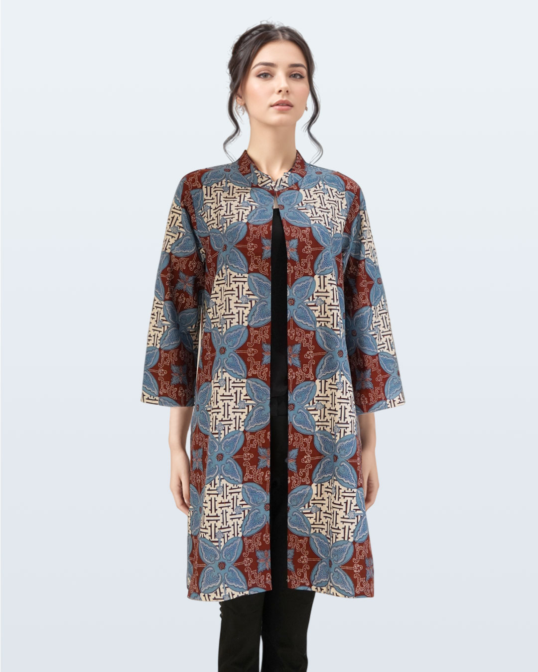 Blouse Tunik Lengan Panjang Ceplok Cendana Kerah Shanghai - Merah 1