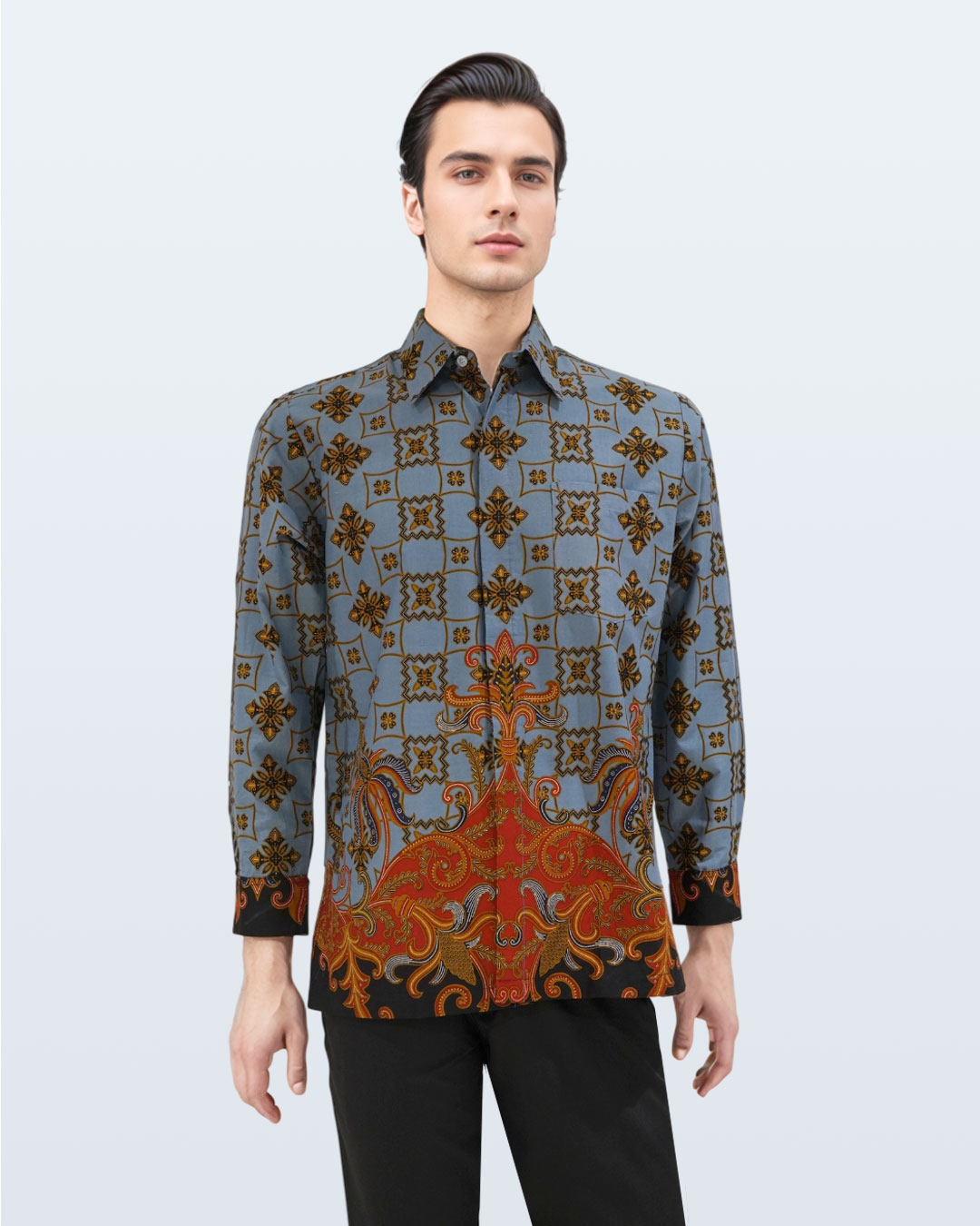 Kemeja Batik Lengan Panjang Rans Ceplok Blimbingan - Biru 1