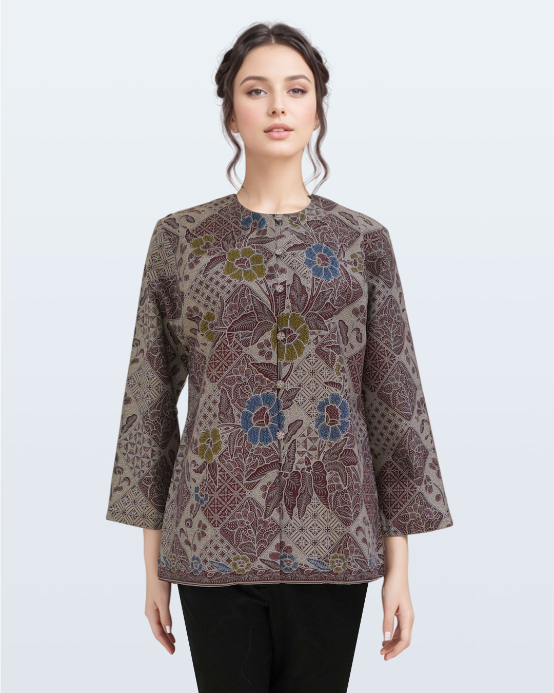 Blouse Lengan Panjang Boket Tambal - Merah