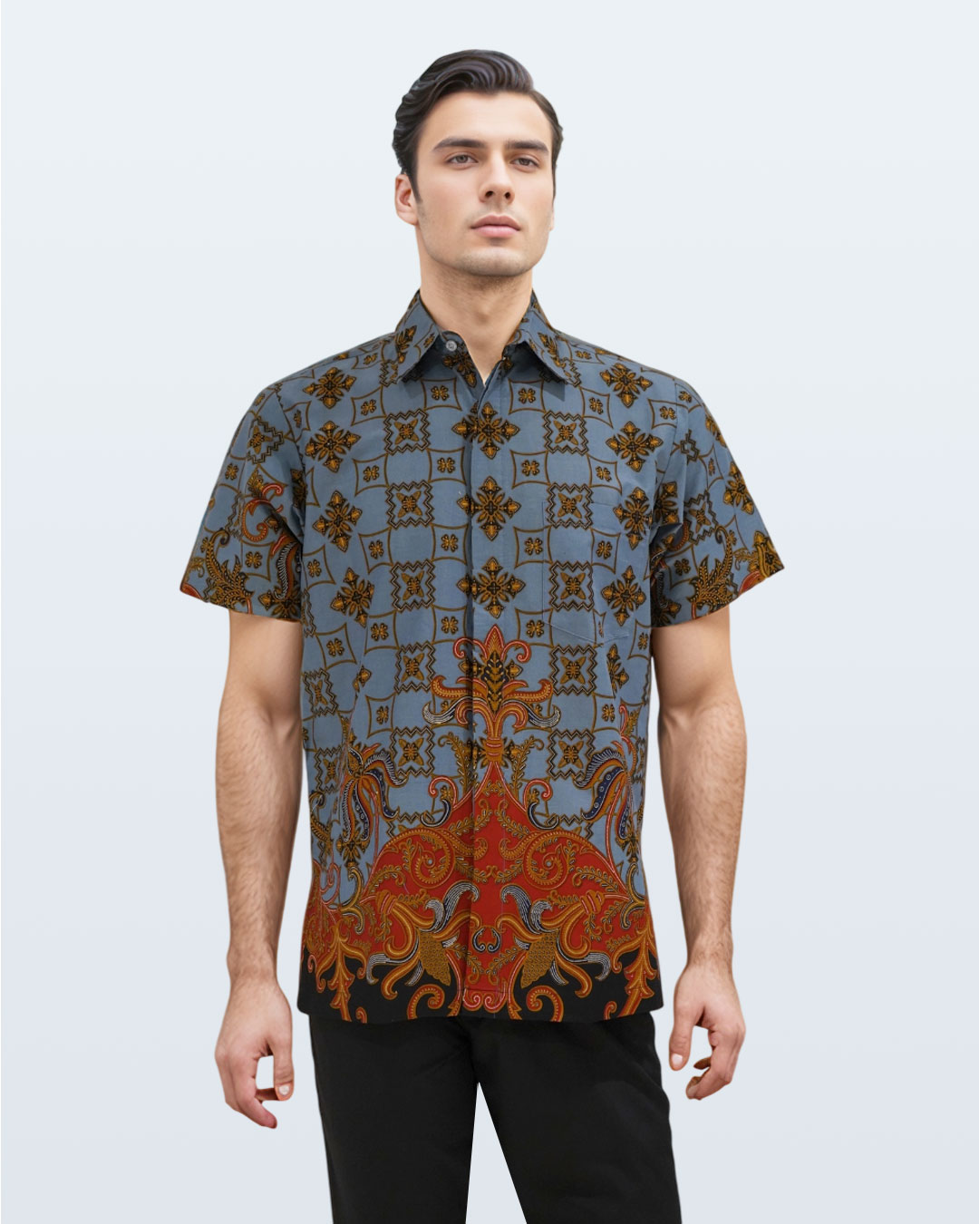 Kemeja Batik Lengan Pendek Rans Ceplok Blimbingan - Biru 1