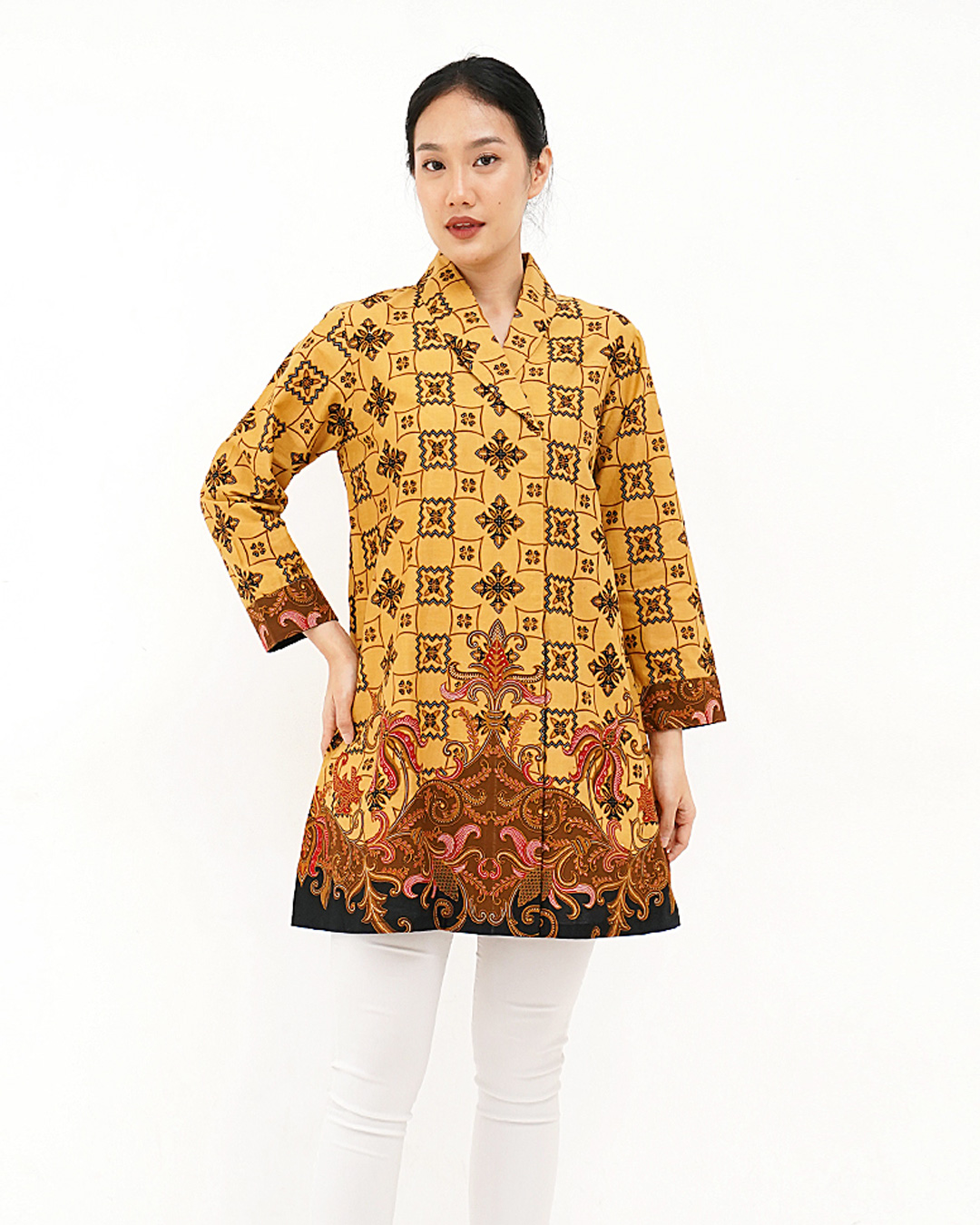 Blouse Lengan Panjang Tunik Rans Ceplok Blimbingan - Coklat 1