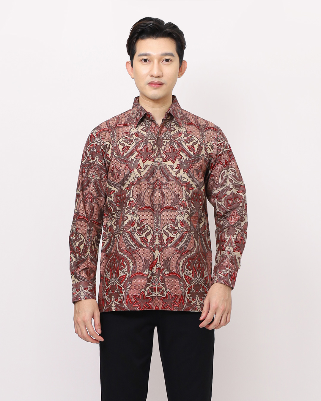 Kemeja Batik Lengan Panjang Sekar Jagad Bawana - Merah 1