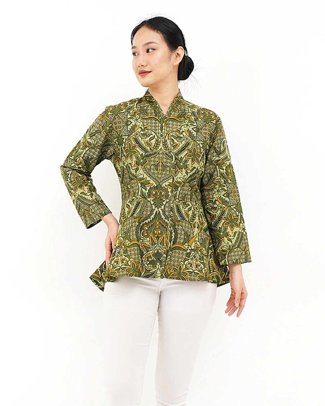 Blouse Lengan Panjang Sekar Jagad Bawana - Hijau Slim fit 1