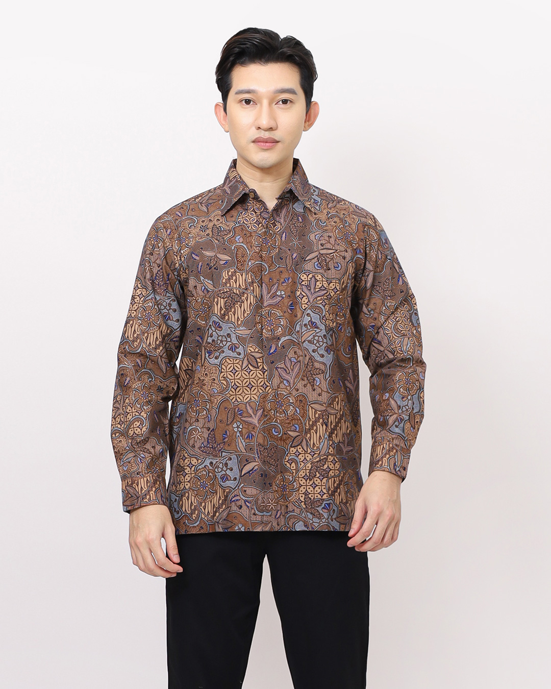 Kemeja Batik Lengan Panjang Tambal Kinasih - Abu Abu