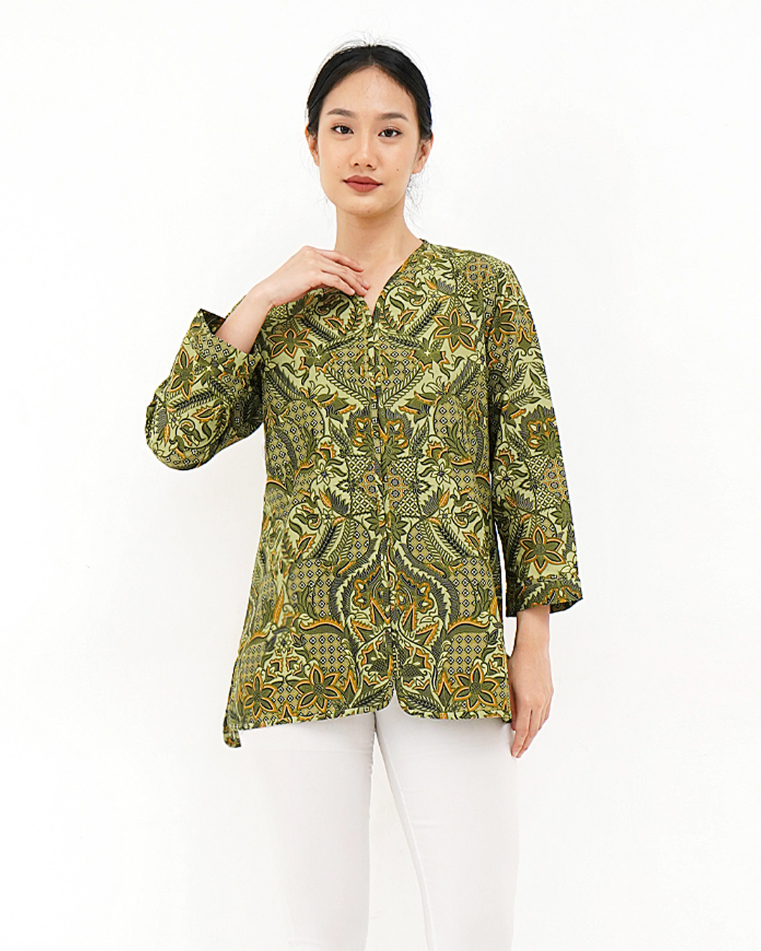 Blouse Lengan Panjang Sekar Jagad Bawana - Hijau Reg fit