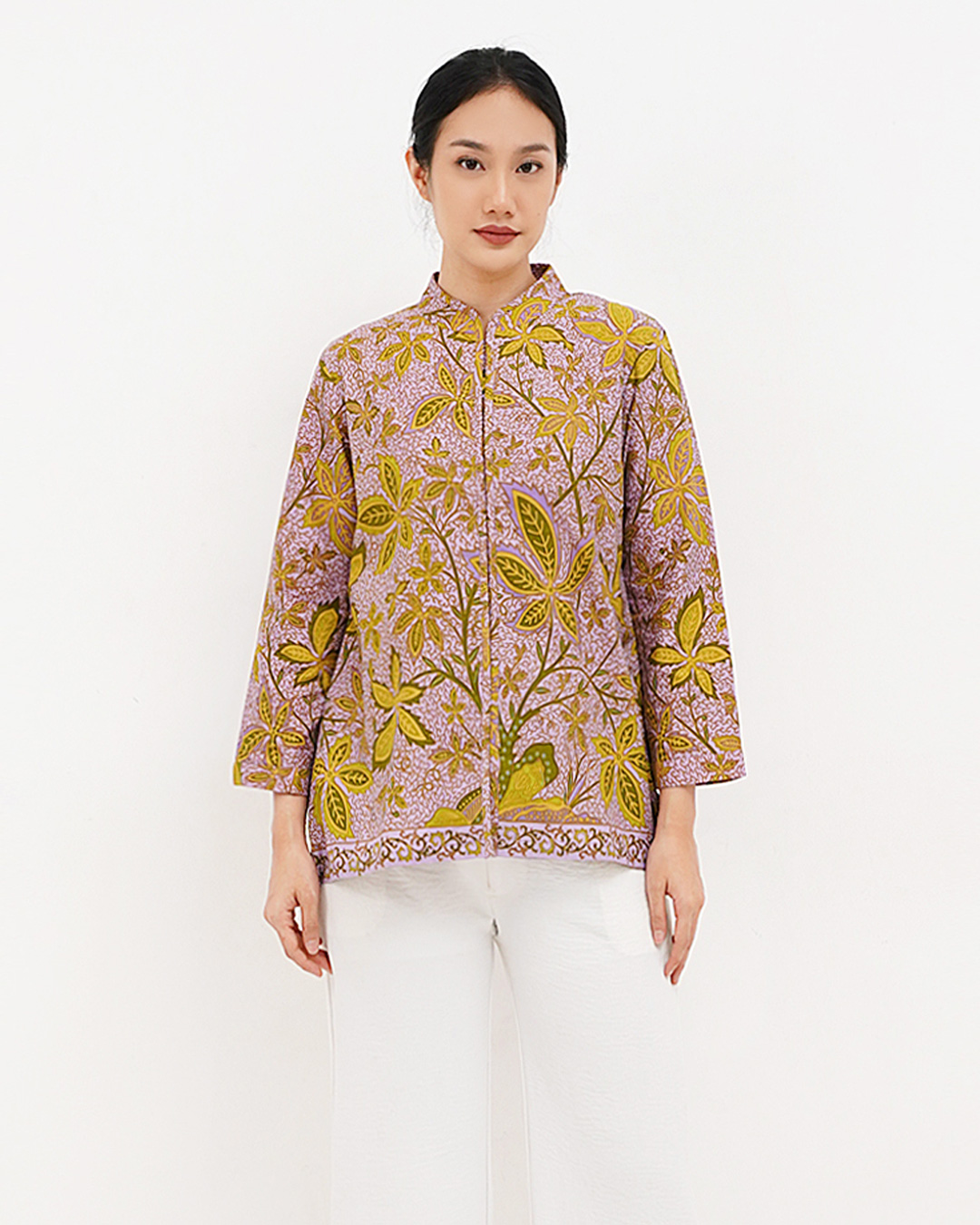 Blouse Lengan Panjang Sebaran Daun - Ungu 1