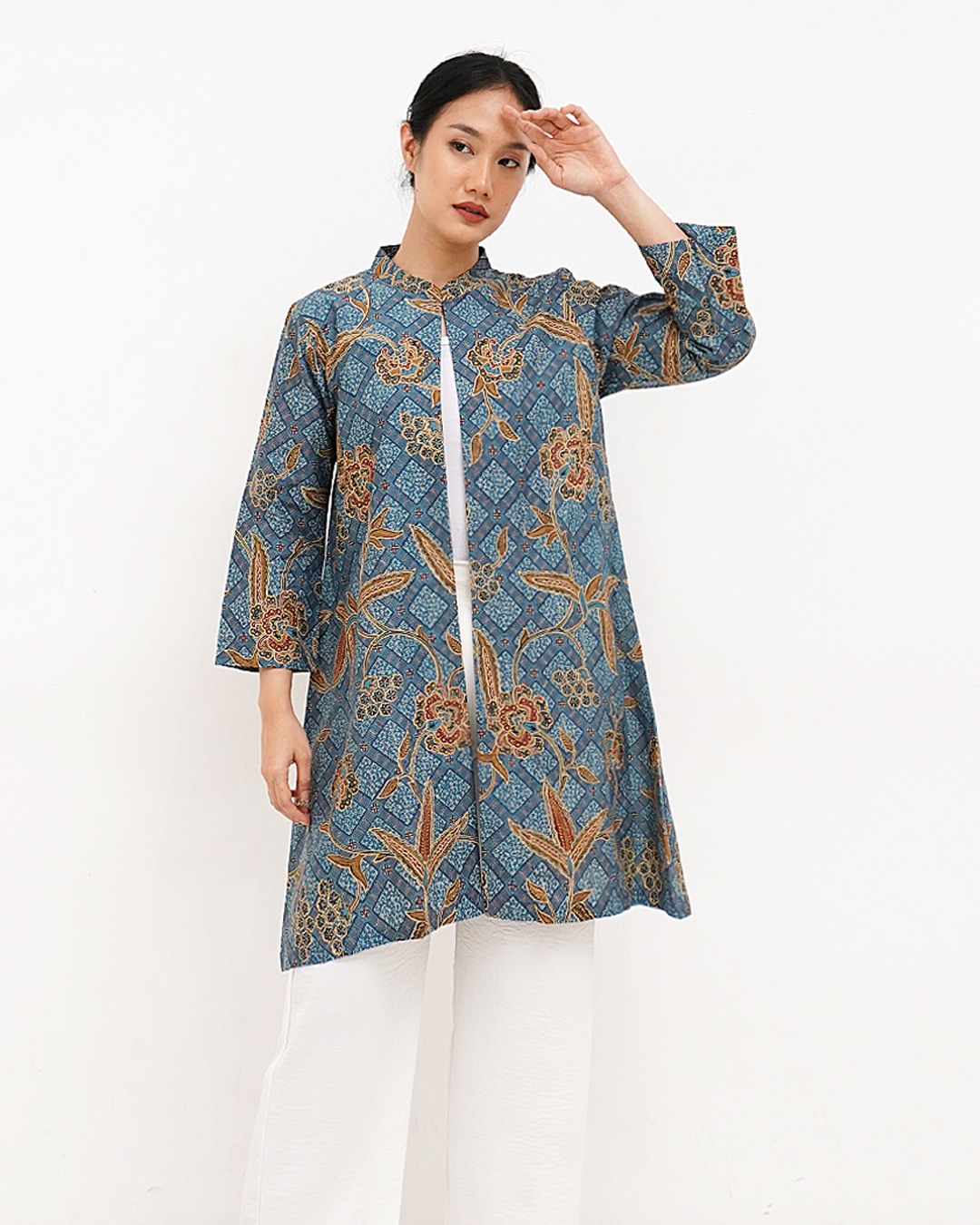 Outer Lengan Panjang Lung Mukti - Biru 1