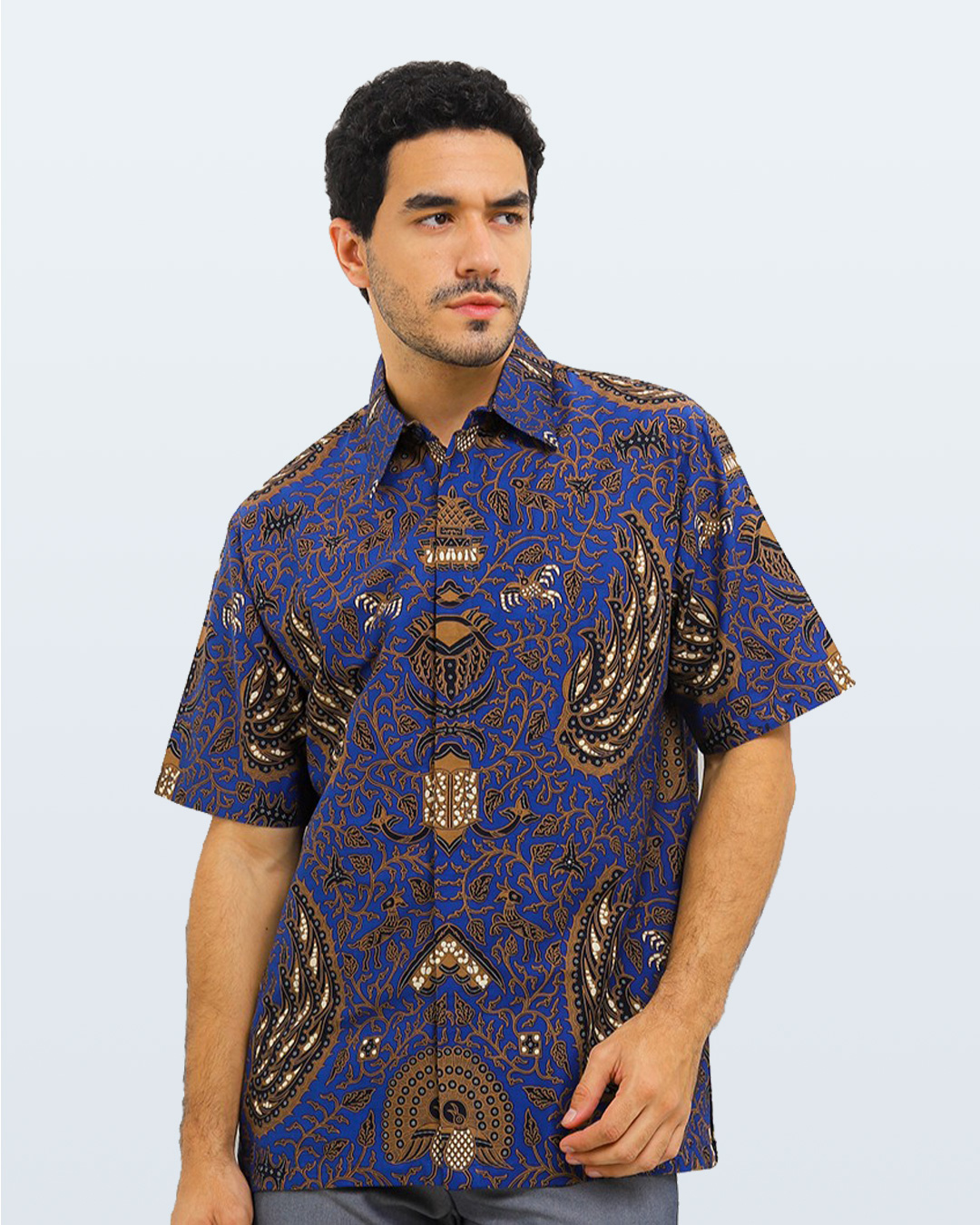 Kemeja Batik Printing Lengan Pendek Motif Waskita Pratama - Biru